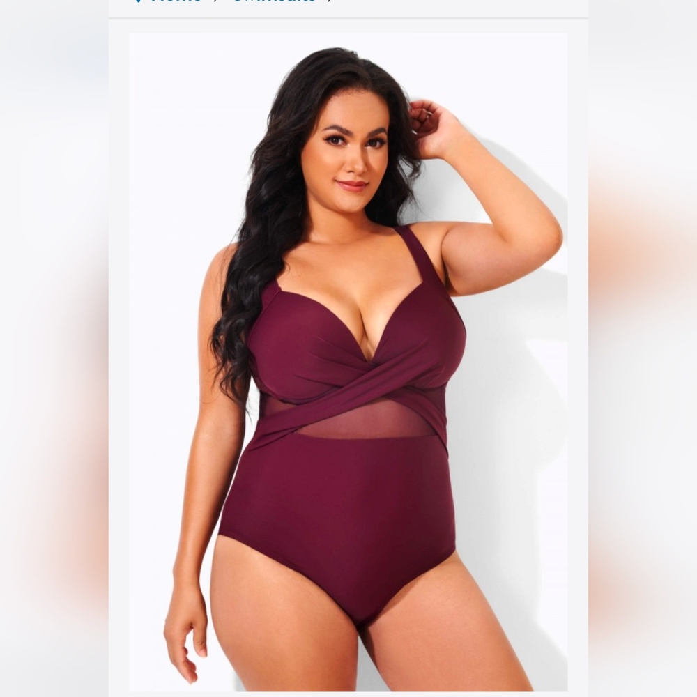 Chic Wine- Mesh Cut Out Women's One-Piece Swimsuit
